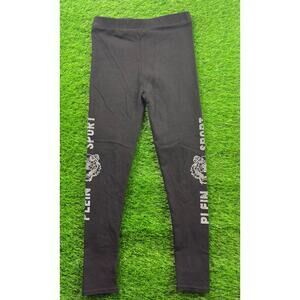 Philipp Plein Sport Leggings Sz S Black Rhinestone Tiger Logo Athletic Pants